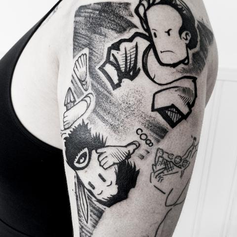 <p>Thank you Lindsi for getting this tattoo based on Artemisia Gentileschi's painting of Judith and Holefernes.</p>
