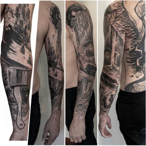 <p>majestic nature sleeve, done freehand, for Nick.</p>